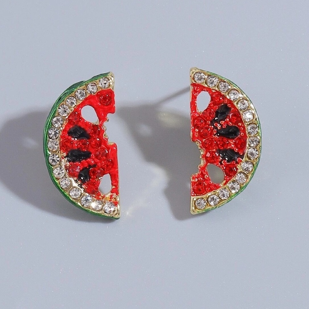 Watermelon Colorful Bling Rhinestone Earrings - Picture 2 of 3